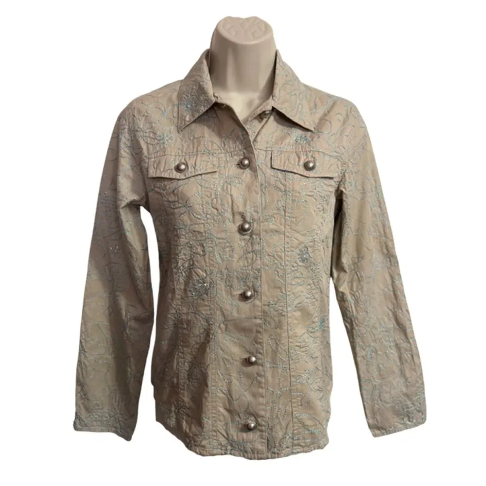 Brandon Thomas Beige Embroidered & beaded Lightweight Top Jacket Size S - Picture 3 of 10